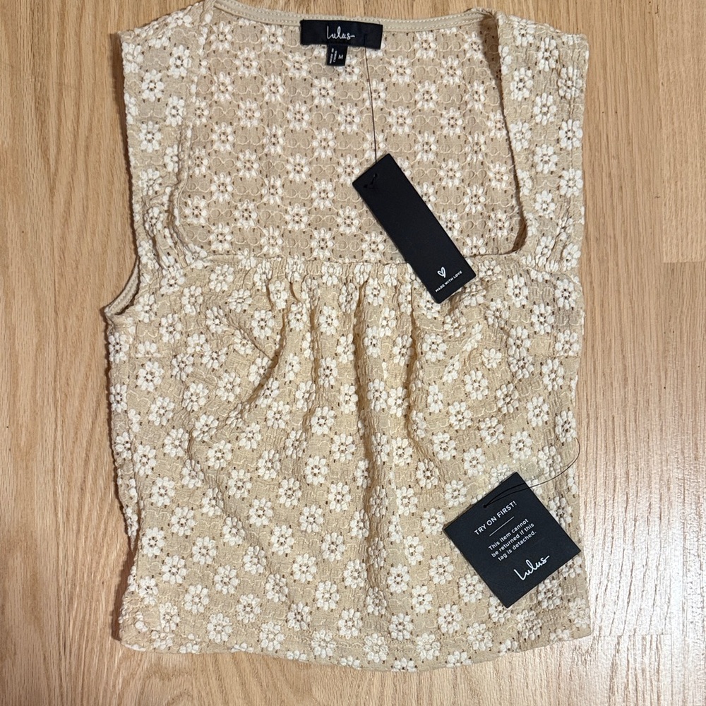 Lulu's Beige Floral Lace Blouse